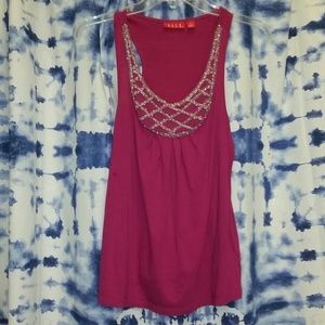 Women's Elle Magenta Beaded Top